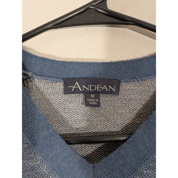Andean Mens Blue Baby Alpaca V-neck Sweater Sz M Grandpa Preppy Academia Classic - Picture 3 of 7